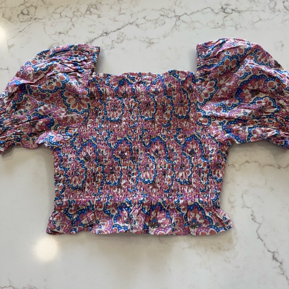 Floral Smocked Puff Sleeve Top 2-3